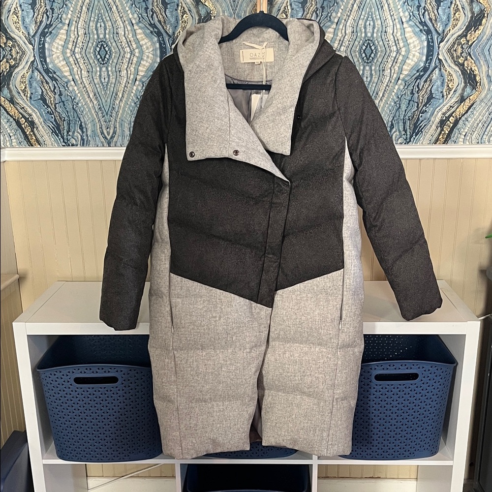 Oak + Fort Two-Tone Black & Gray Puffer Coat